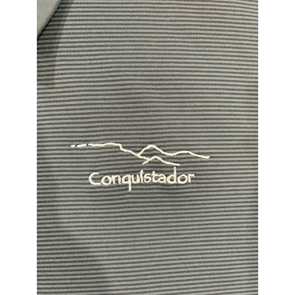 Adidas Climalite Golf Polo Shirt Mens XL Grey Striped Conquistador Logo - Picture 4 of 9